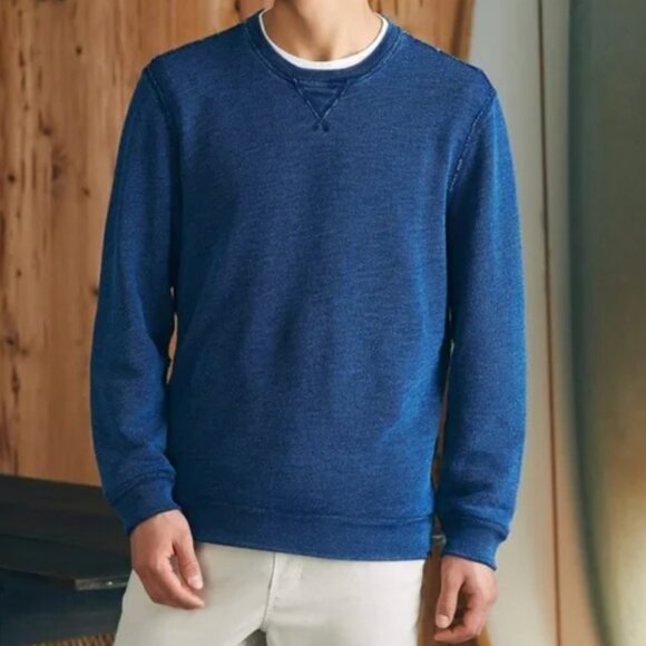 Faherty Brand Marled Crew Neck Sweatshirt Indigo Dyed - Picture 1 of 5